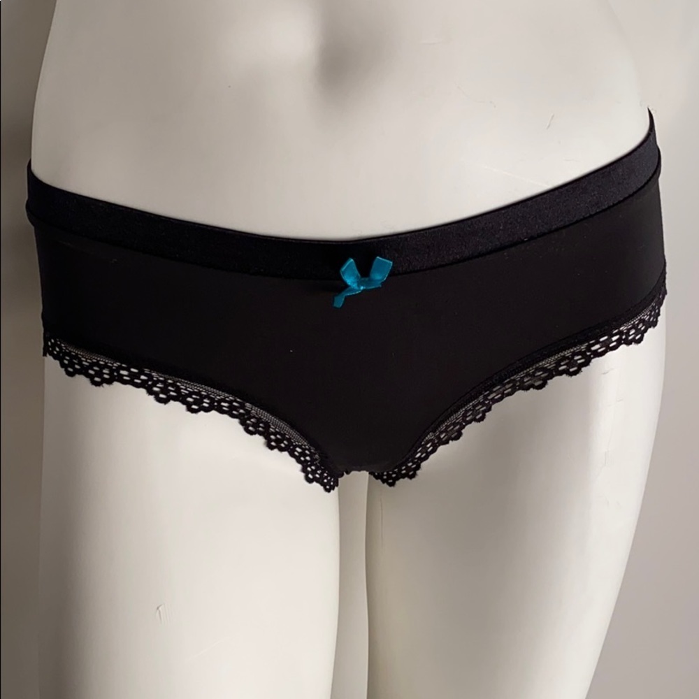 Black stretch satin nylon panty lace edging M
